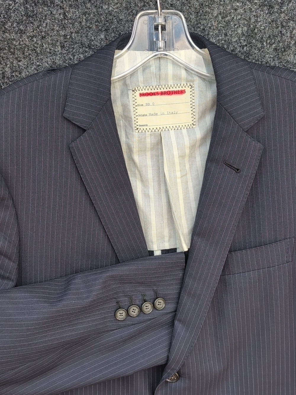 Brooks Brothers Thome Brown Jacket BB 0 Blue Pinstriped Wool Black Fleece Italy